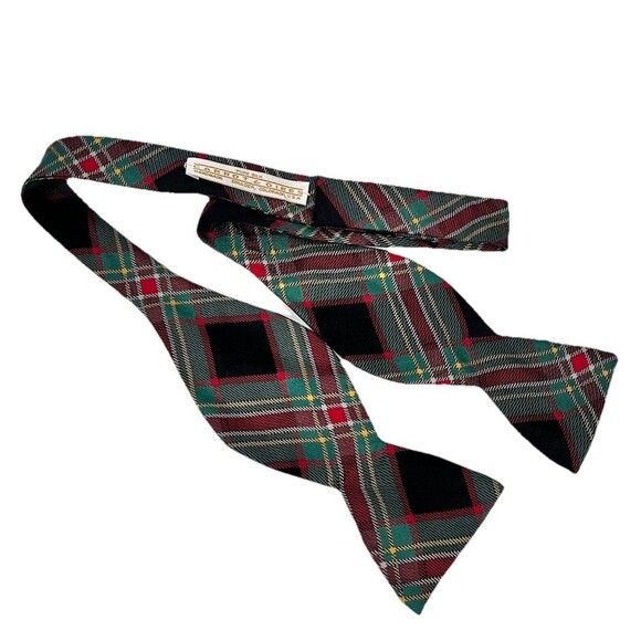 Carrot And Gibbs Green Tartan Plaid  100% Silk USA Bow Tie Multi Color Handmade - Picture 1 of 4